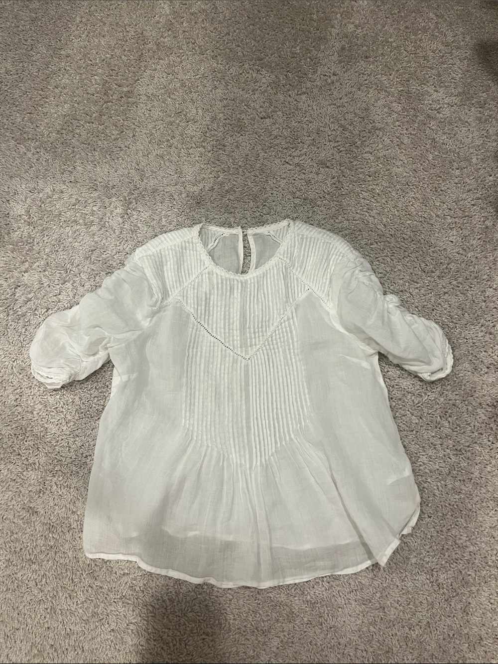Zara White Pintuck Peasant Top